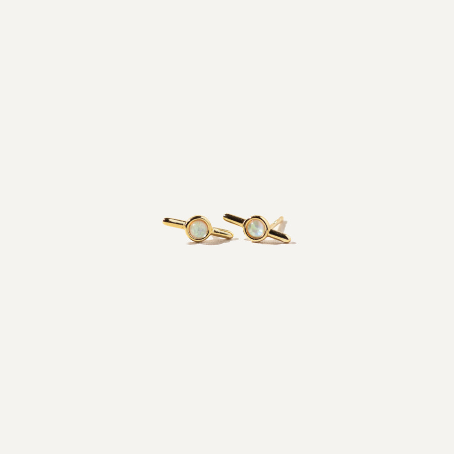 SIMA White Iridescent Opal - 14K Gold Vermeil Stud Earrings