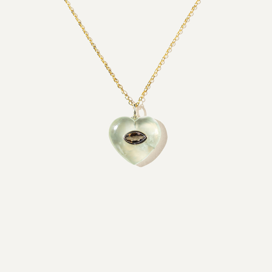 VICTORIA Green Prehnite and Smoky Quartz - 14K Gold Vermeil Necklace