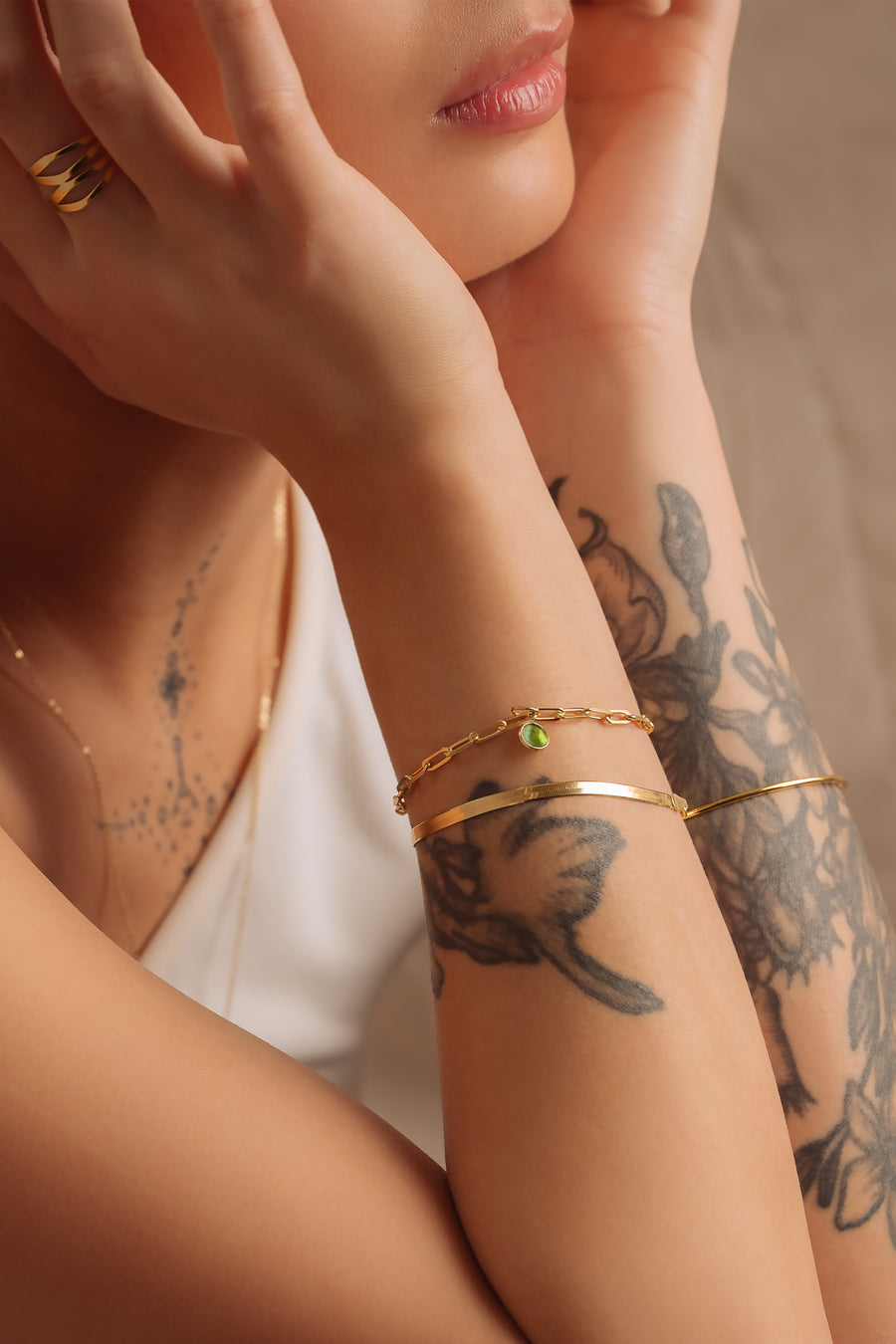 SAMATA Péridot - bracelet en Or vermeil 14K